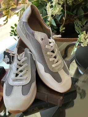 Happy Monk Sneakers - Slip On's White and Sparkle Silver  NWT  Size 40 / 9.5